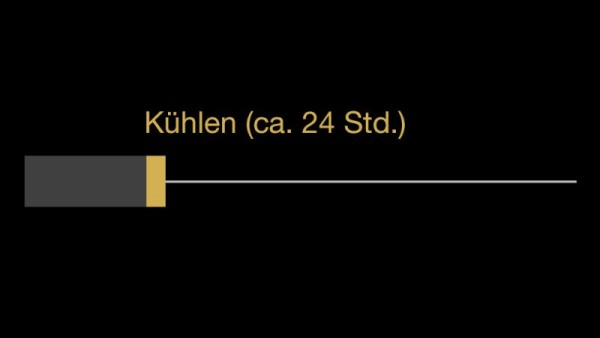 Eine Zeitstrahlgrafik zeigt eine Kühldauer von ungefähr 24 Stunden.
