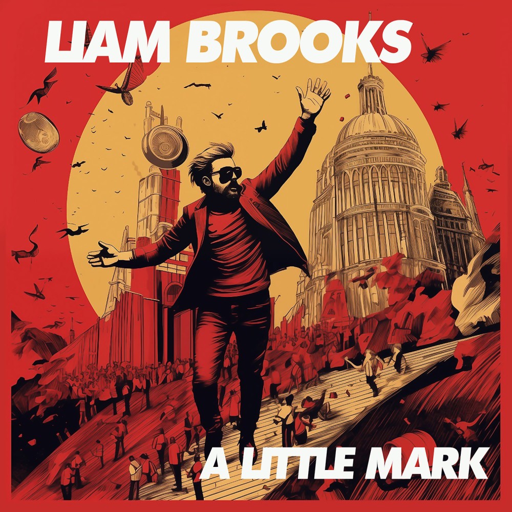 Ein Mann mit Bart und Sonnenbrille jubelt vor einem großen Kuppelgebäude.